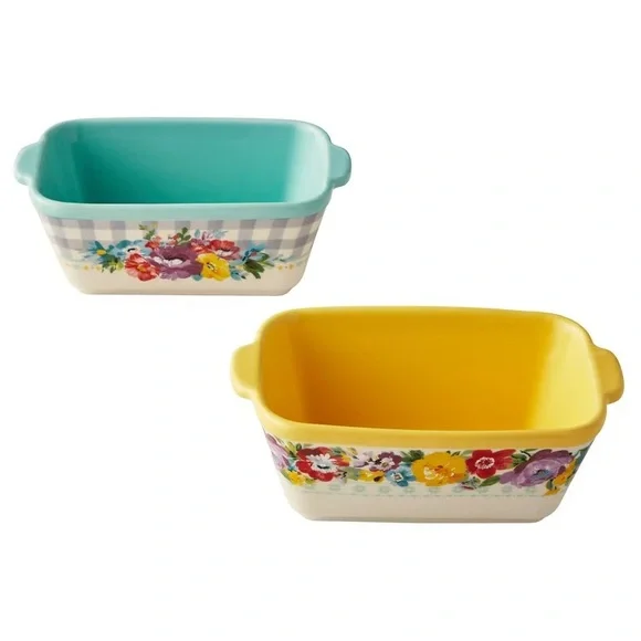 ๐บ New Pioneer Woman (2) Floral Medley Mini Loaf Pans, Set of 2 Yellow & Green - Picture 5 of 6